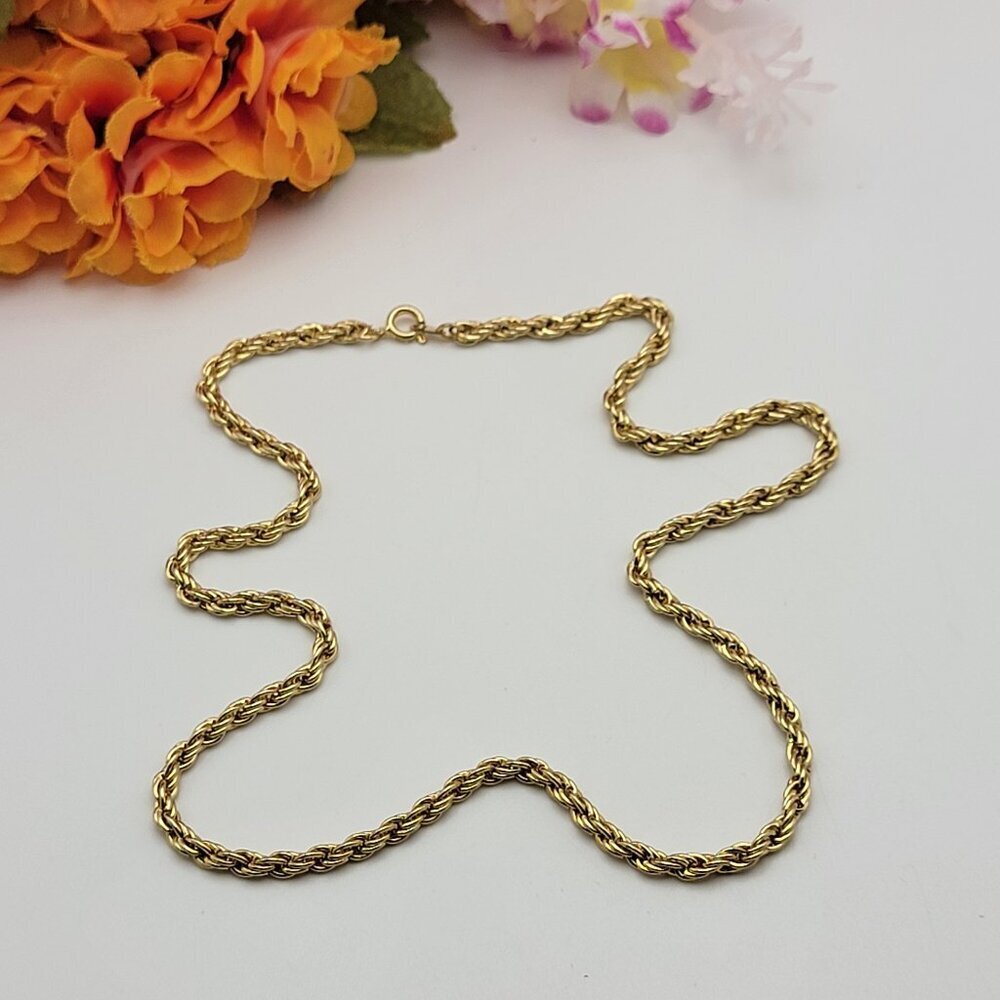 Vintage Gold Plated Rope Chain Necklace 18" Spring Ring Clasp